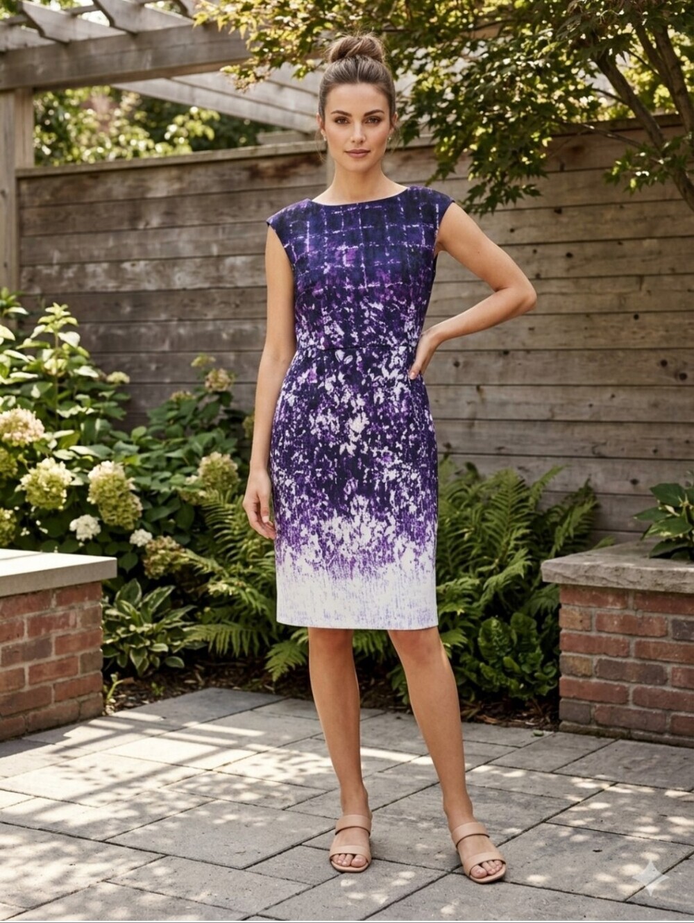 Women's Sleeveless Purple Ombre Floral Sheath Dress - Size 10 Like New